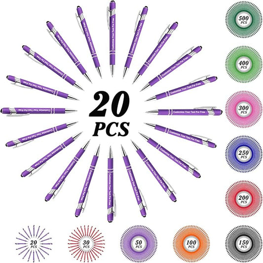 Max 500 Pcs Personalized Pens Bulk, Custom Pens with Free Engraving, Customized Stylus Tip Ballpoint Pen with Your Name Massage Text for School Office Business Graduation Anniversaries-20 Packs