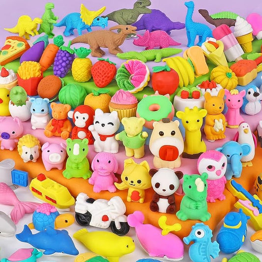 90 Pack Animal Pencil Erasers for Kids, 3D Mini Puzzle Take Apart Erasers, Desk Pets & Treasure Box Toys, Bulk Party Favors, Classroom Prizes, School Supplies, Gift for Boys & Girls