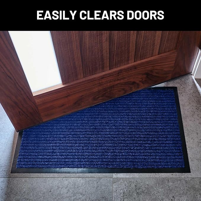 Sierra Concepts Front Door Mat Welcome Floor Mats - Entryway Indoor Outdoor Entrance Dog Doormat, Patio, Porch, Muddy Shoe, Inside Outside Low Profile, 30x17 inches, 2-Pack Blue