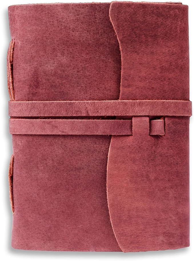 LEATHER VILLAGE Leather Bound Journal - Fuchsia, 8"X6", 220 Pages - Vintage Blank Paper Diary for Writing, Drawing, Sketchbook, and Travel Notebook - Ideal for Women and Men
