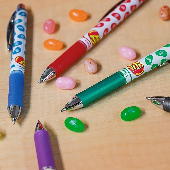 Pentel EnerGel RTX Retractable Liquid Gel Pen, Jelly Belly Limited Edition, 0.7mm tip, Assorted colors, Pack of 5 pens, (BL77PF5M-JB)