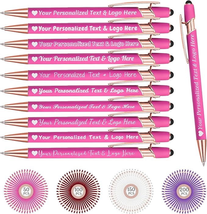 STREADVE Personalized Custom Pens 10 Engraved Writing Pen with Name Logo, Customized Promotional Items Stylus Pen Gifts for Women Realtor Quinceañera Wedding Business, Pink