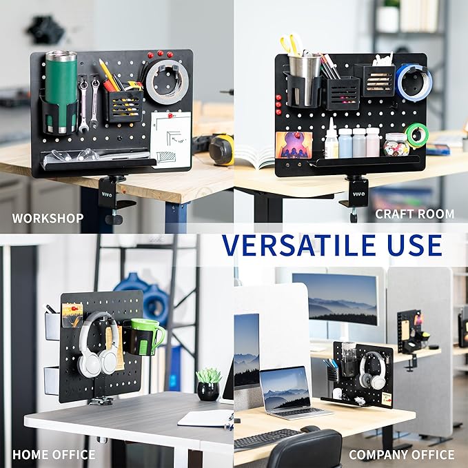 VIVO Steel Clamp-on Rotating Pegboard, 17 x 13 inch Magnetic Peg Board, Above or Below Desk Accessory Organizer, Black, PP-DK01C
