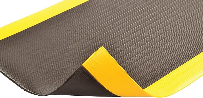 Notrax 410 Airug® 2' x 60' x 3/8" Anti Fatigue Mat, Enhanced Slip Resistance with Beveled Edges and Ribbed Surface, Ideal for Industrial and Commercial Workplaces, Black/Yellow, 410R0324BY