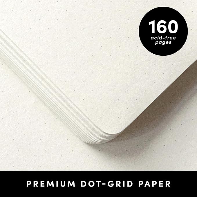 PAPERAGE Dotted Journal Notebook, (Black), 160 Pages, Medium 5.6 in x 8 in - 100 GSM Thick Paper – Hardcover Journaling Notebook for Work, School & Bullet Journaling