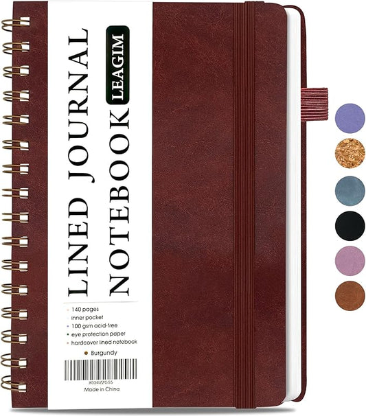 Lined Spiral Journal Notebook for Women & Men, College Ruled Hardcover Notebook for Work & Note Taking, Journals for Writing, 100 GSM, Business, School, 140 Pages, A5(5.8"x8.5") - Burgundy