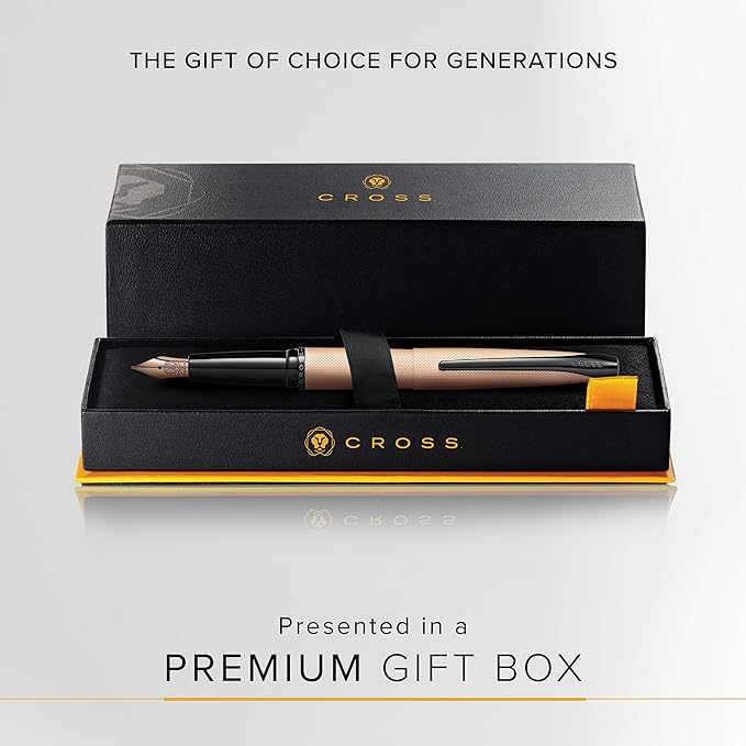 Cross ATX Refillable Fountain Presented in a Luxury Gift Box - Medium Point, Black Ink, Sandblasted Rose Gold
