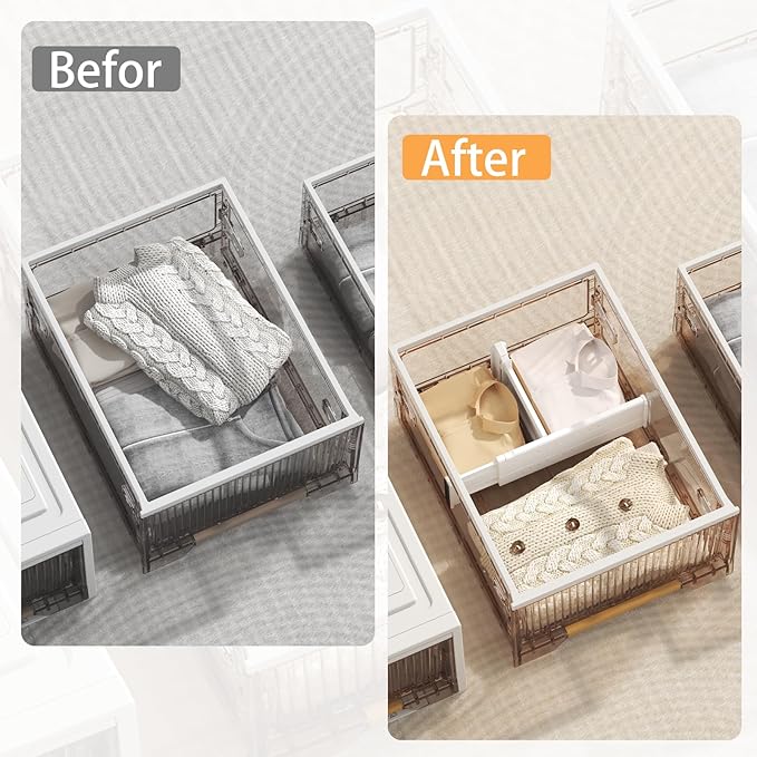 REBECAT 12 Pack Drawer Dividers for Clothes Adjustable 4" High Expandable from 15"-21" Drawer Dividers for Dresser Baby Clothes Bathroom,Bedroom Kitchen and Office Storage，White