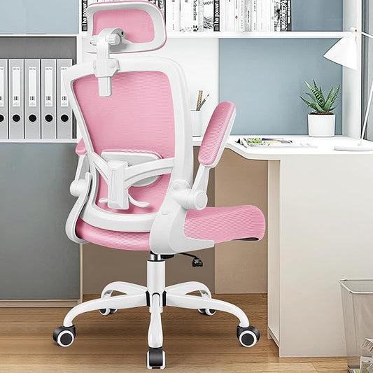 FelixKing Ergonomic Office Chair, Headrest Desk Chair Office Chair with Adjustable Lumbar Support, Home Office Swivel Task Chair with High Back and Armrest, Adjustable Height Gaming Chair(Pink)
