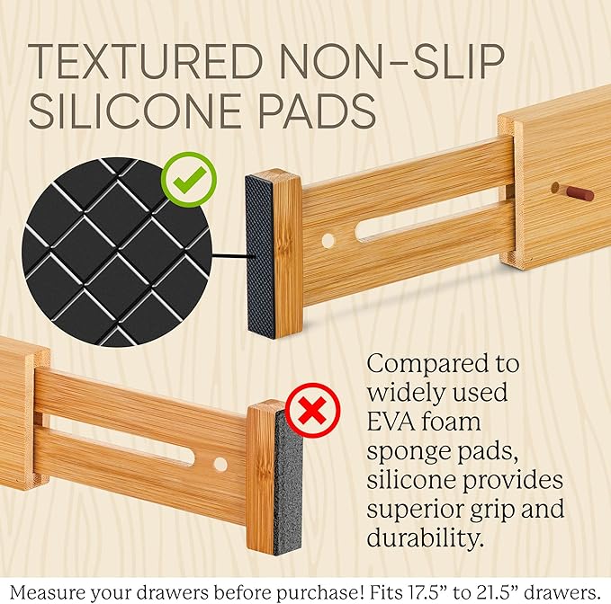 Night Tree Expandable Bamboo Drawer Dividers – Spring-Loaded Wooden Organizers for Clothes, Kitchen Utensils, Bathroom, and Dresser Drawers (17.5" to 21.5")