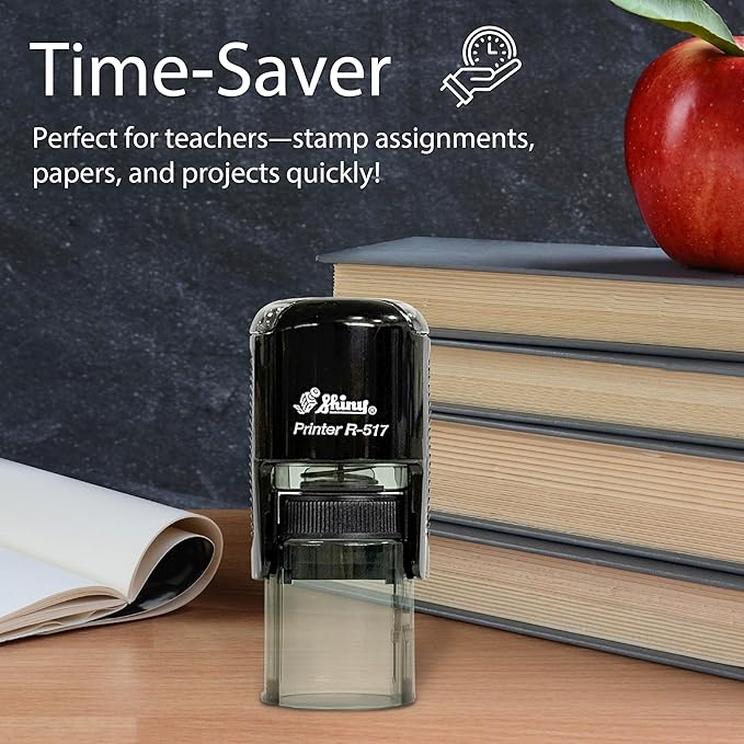 Shiny Pleasure Serving You Stamp, Round Self Inking Stamp for Office and Retail, Green Ink