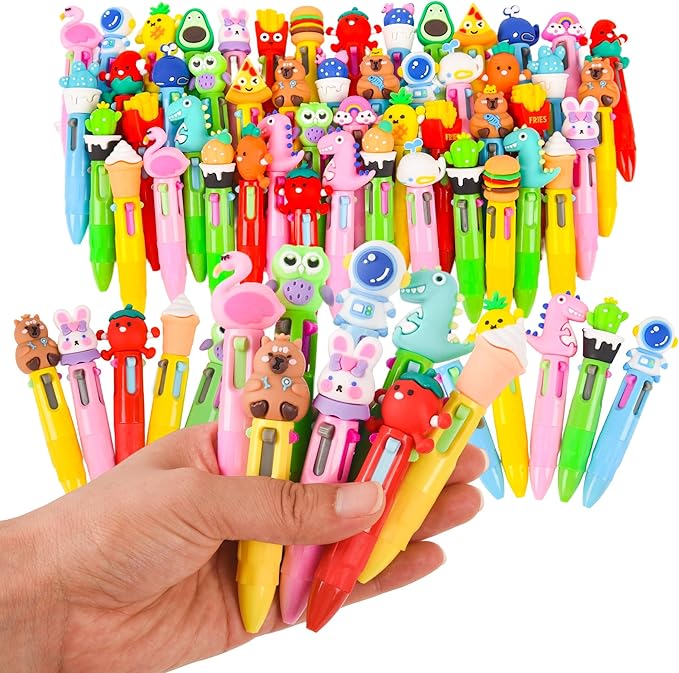 LiYiQ 50 PCS Multicolor Pen in One Fun 4-in-1 Cute Pens Bulk Kawaii Cool Ballpoint Pens for Kids Fun Gifts