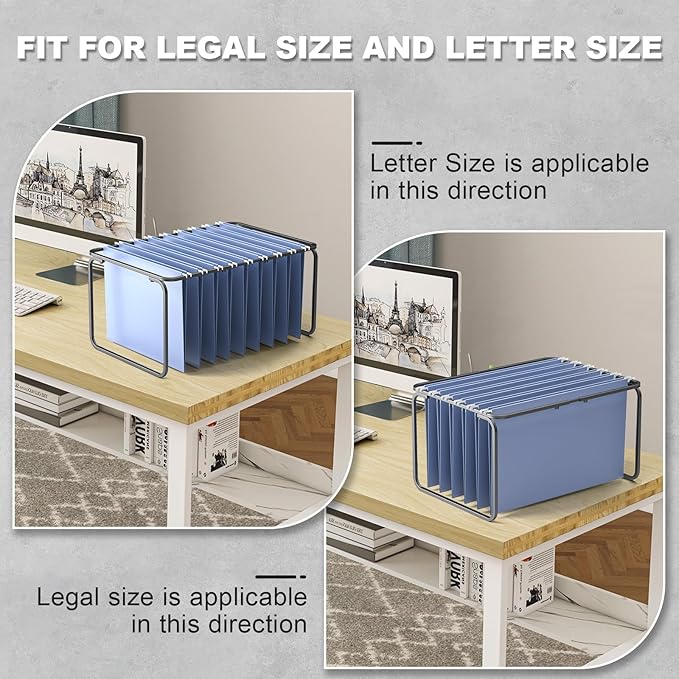 Legal/Letter Size Hanging File Folder Frame,Adjustable 16 to 25 inches,Heavy Duty Steel File Cabinet/Drawer Organizer Insert,Hanging Folder Holder for Desktop,12.598" W X 9.45" H,2 Packs
