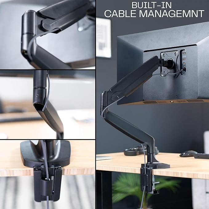 VIVO Premium Aluminum Heavy Duty Single Monitor Arm for Ultrawide Monitor up to 40 inches and 30 lbs, Desk Mount Stand, Pneumatic Height, Max VESA 100x100, Black, STAND-V110Q