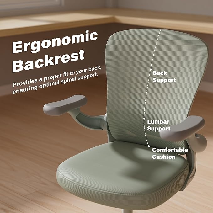 GYI Computer Desk Chair, Ergonomic Office Desk Chairs with Mesh Back, Adjustable Lumbar Support, Height, 3D Flip-up Arms, Wheels, Rocking Function, Grey