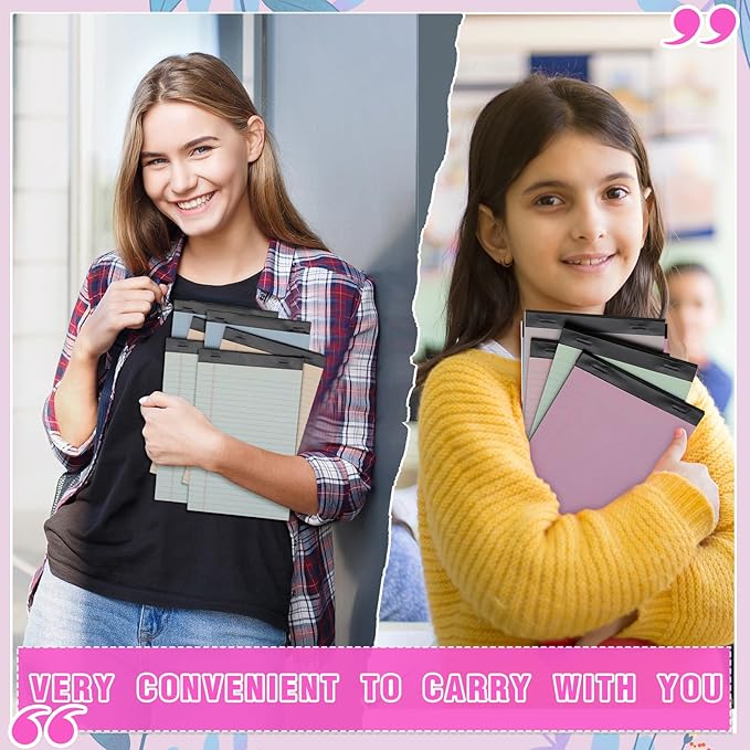 Lincia 12 Pcs 12 Pcs 5" x 8" Small Legal Pads Colored Lined Note Pads Narrow Ruled Writing Notepads 50 Sheets Per Micro Paper Notebook Lined and Perforated for College Office Supplies (Sweet Colors)