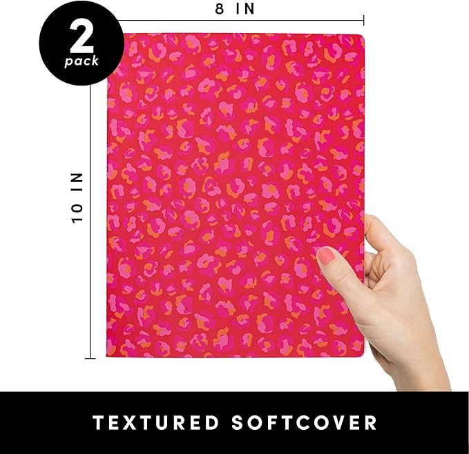 PAPERAGE Soft Cover Lined Journal Notebook, 2 Pack, (Bright Cheetah), 100 Pages, Large 7.5 inches x 9.5 inches, College Ruled, Ideal for Note Taking & Travel Journal