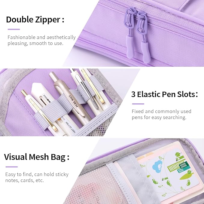 CICIMELON Large Pencil Case Big Storage Pen Pouch Bag with Compartment for School Supplies Office College Teen Boys Girls Adults, Upgraded Purple