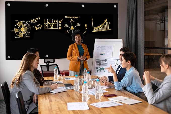 J&J worldwide Glass Whiteboard 8' x 4', Magnetic Black Glass Dry Erase Board, Black White Board Frameless, Includes Markers, Magnets, Marker Tray, Eraser for Wall, Office, Home, School