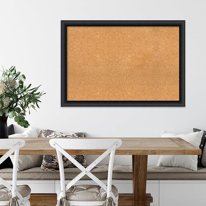 Amanti Art Natural Cork Board for Wall, 27x39 Vision Board with Black Wood Frame, Large Corkboard Office Decor for Home Organization, Modern Contemporary Corkboard Pinboard to display items for home