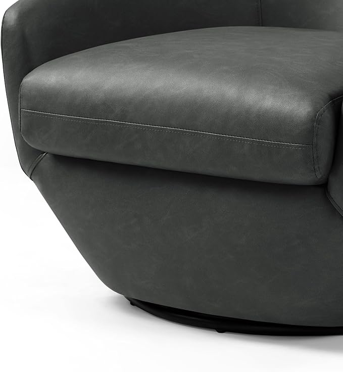 UIXE 360° Swivel Barrel Accent Chair, PU Leather Upholstered Club Armchair for Living Room, Modern Round Arm Chair Single Sofa Bedroom Reading Seating (Black)
