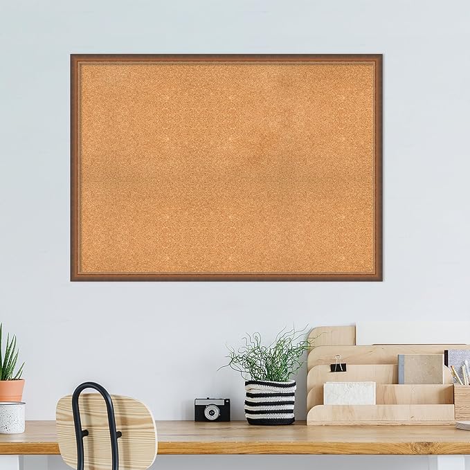 Amanti Art Natural Cork Board for Wall, 32x44 Vision Board with Bronze Frame, Oversize Corkboard Office Decor for Home Organization, Modern Corkboard Pinboard to Display Items for Home Organization