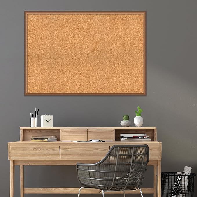 Amanti Art Natural Cork Board for Wall, 36x52 Vision Board with Bronze Frame, Oversize Corkboard Office Decor for Home Organization, Modern Corkboard Pinboard to Display Items for Home Organization
