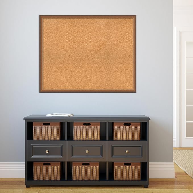 Amanti Art Natural Cork Board for Wall, 32x40 Vision Board with Bronze Frame, X-Large Corkboard Office Decor for Home Organization, Modern Corkboard Pinboard to Display Items for Home Organization in