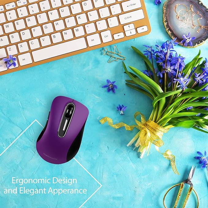 memzuoix 2.4G Wireless Mouse, 1400 DPI Computer Mice with USB Receiver, Portable Wireless USB Mouse Battery Powered Cordless Mice for Laptop, PC, Desktop, 5 Buttons, Purple