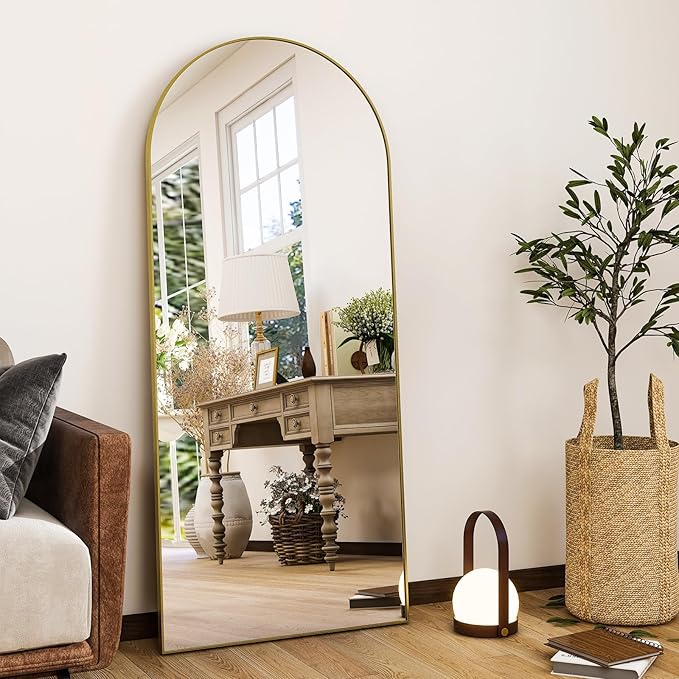 HARRITPURE Arched Full Length Mirror - 64"x21" Free Standing Leaning Mirror Hanging Mounted Aluminum Frame Modern Home Decor for Living Room Bedroom Cloakroom, Gold