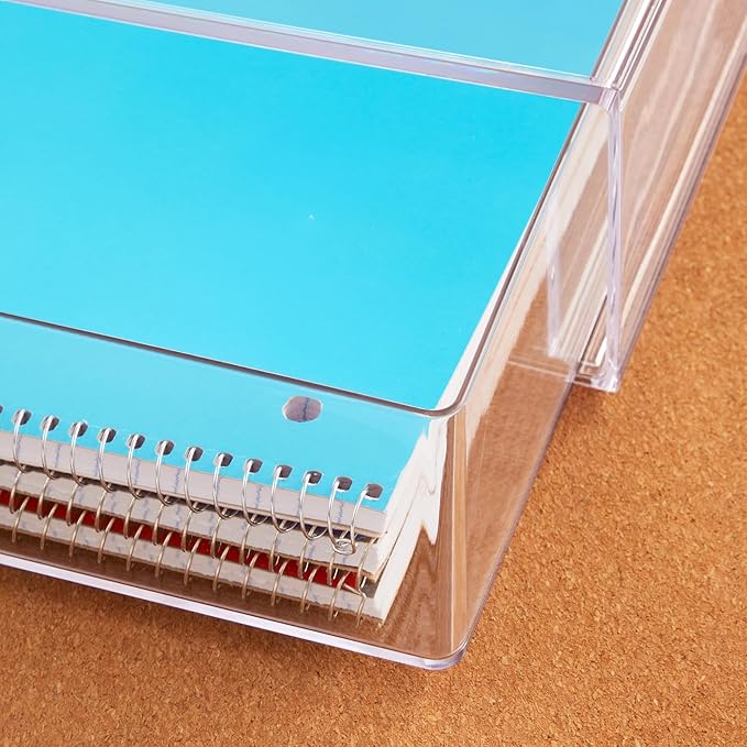 STORi STAX Plastic Stackable Organizer Drawer in Clear | 12.5-inches Wide | Organize Office Desk Accessories and Sort Letter-Size Paper | Made in USA