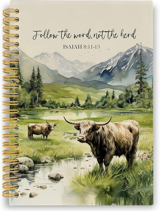 Christian Highland Cow Spiral Notebook, Farmhouse Cow Bible Journaling Notebooks, Rustic Country Mountain Farmhouse Hardcover Journals for Women 160 Pages 5.5x8.3 Inch, Christian Gifts for Women