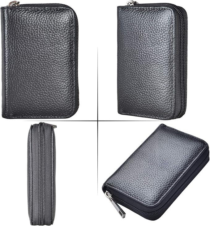 Easyoulife Genuine Leather Credit Card Holder Zipper Wallet With 26 Card Slots