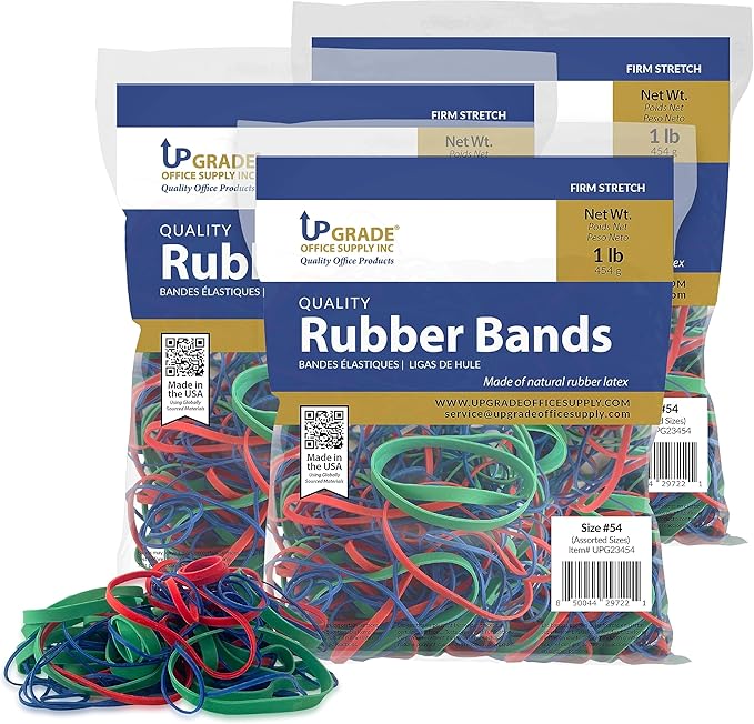 Upgrade Office Supply UPG23454PK3 Rubber Bands, Assorted Size and Color, 1 lb Bags, 3 Pack, USA