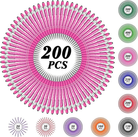Max 500 Pcs Personalized Pens Bulk, Custom Pens with Free Engraving, Customized Stylus Tip Ballpoint Pen with Your Name Massage Text for School Office Business Graduation Anniversaries-200 Packs