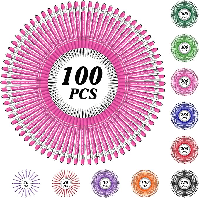 Max 500 Pcs Personalized Pens Bulk, Custom Pens with Free Engraving, Customized Stylus Tip Ballpoint Pen with Your Name Massage Text for School Office Business Graduation Anniversaries-100 Packs