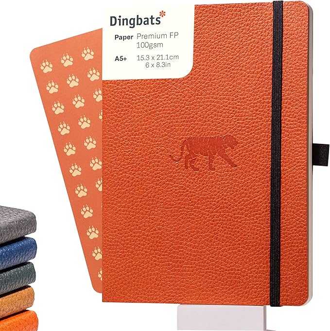 Dingbats A5+ Wildlife Notebook Journal Softcover, Cream 100gsm Ink-Proof Paper, 6 x 8.3 inches, 112 pages (Orange Tiger, Lined Format)
