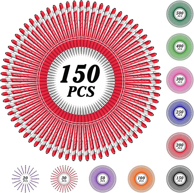 Max 500 Pcs Personalized Pens Bulk, Custom Pens with Free Engraving, Customized Stylus Tip Ballpoint Pen with Your Name Massage Text for School Office Business Graduation Anniversaries-150 Packs