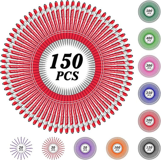 Max 500 Pcs Personalized Pens Bulk, Custom Pens with Free Engraving, Customized Stylus Tip Ballpoint Pen with Your Name Massage Text for School Office Business Graduation Anniversaries-150 Packs