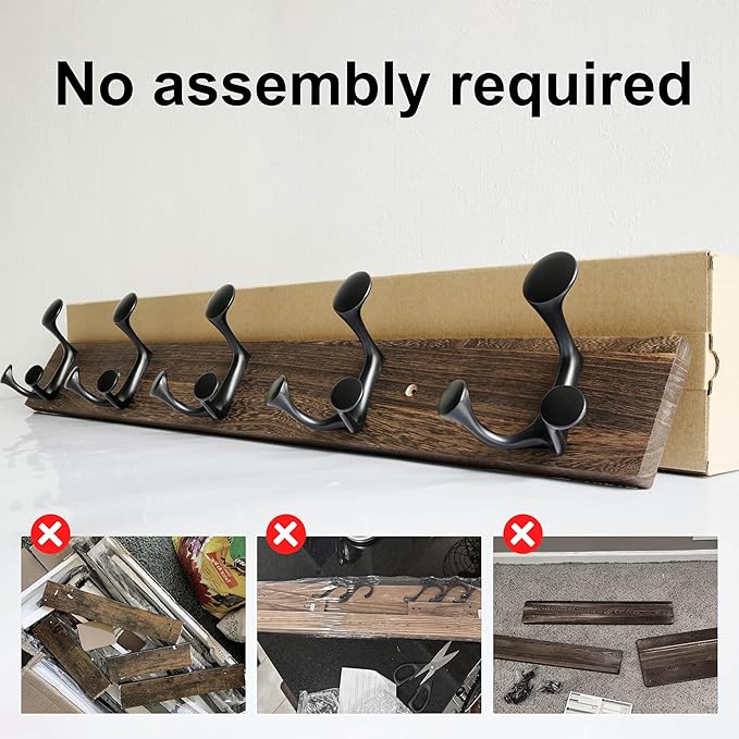 SKOLOO 30-Inch Wood Burnt Coat Rack Wall Mount with 5 Triple Hooks - Ideal for Family Entrances, Classrooms, and Pet Supplies Storage - Perfect Coat Hooks for Wall