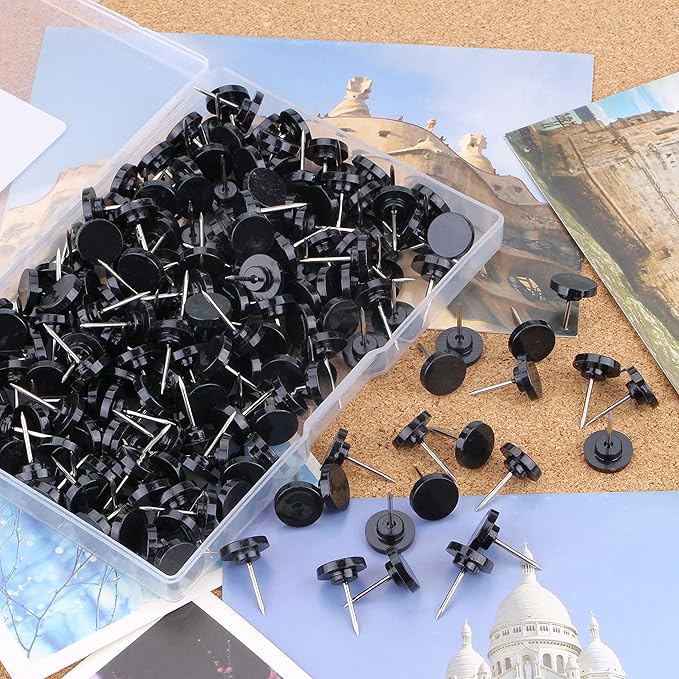 Push Pins 400-count Flat Black Thumb Tacks Steel Point and Plastic Head for Corkboard and Wooden Photo Wall
