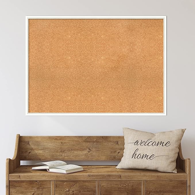 Amanti Art Natural Cork Board for Wall, 29x41 Vision Board with White Frame, X-Large Corkboard Office Decor for Home Organization, Modern Corkboard Pinboard to Display Items for Home Organization in
