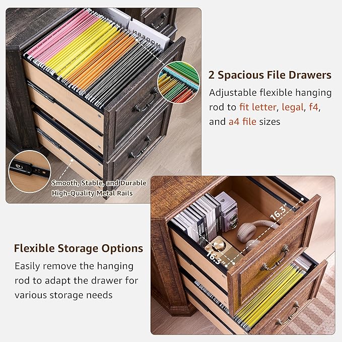 T4TREAM 6-Tier Bookcase with 2 File Drawers, 72" Tall Farmhouse Bookshelf with Storage & Adjustable Shelves, Wooden Floor Standing Display Book Shelf Organizer for Home Office, Dark Rustic Oak