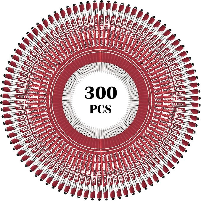 Up to 500 Pcs Custom Pens Bulk | Rainbow of Colors | Soft-Touch Metal Black Ink Personalized with Name or Message (Red, 300 pcs)