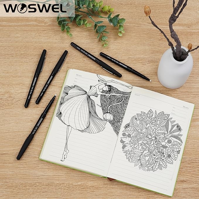 Black Felt Tip Pens - 60 Pack, 0.7mm Medium Point Pens for Journaling, Note Taking, Planner, Writing, Drawing