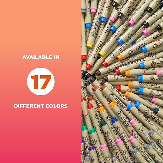 SAKURA Pigma Micron Fineliner Pens - Archival Black & Colored Ink Pens - For Writing, Drawing, or Journaling - Black & Assorted Colored Ink - 01 Point Size - 6 Pack