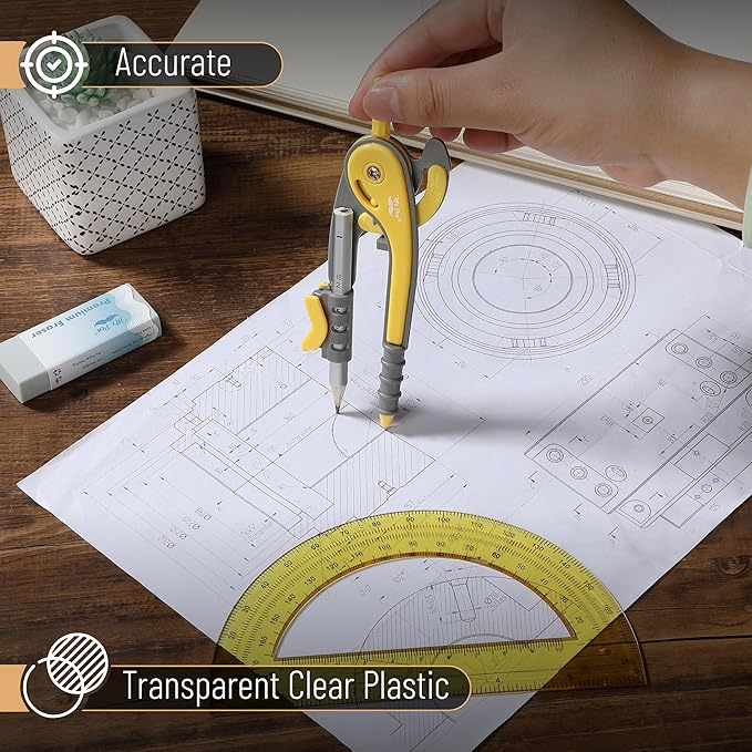 Mr. Pen- Compass and Protractor Set, Yellow, Compass Geometry Tool, Protractor and Compass Set, Compass Drawing Tool, Drawing Compass, Geometry Compass, Math Compass for Geometry