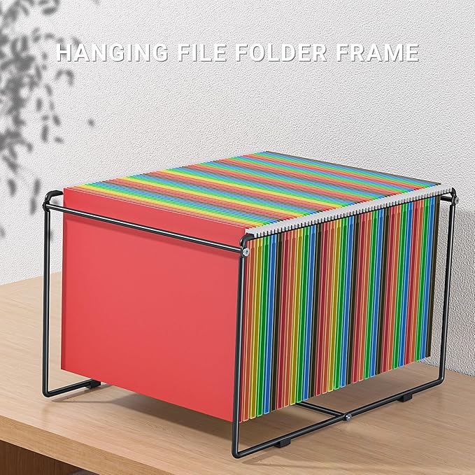 Hanging File Folder Frame Letter Size,10" H,Height Dot Not Fit All Filing Cabinet Drawer,Desk Metal Hanging Folders Organizer Holder Rack,Black,2 Pack