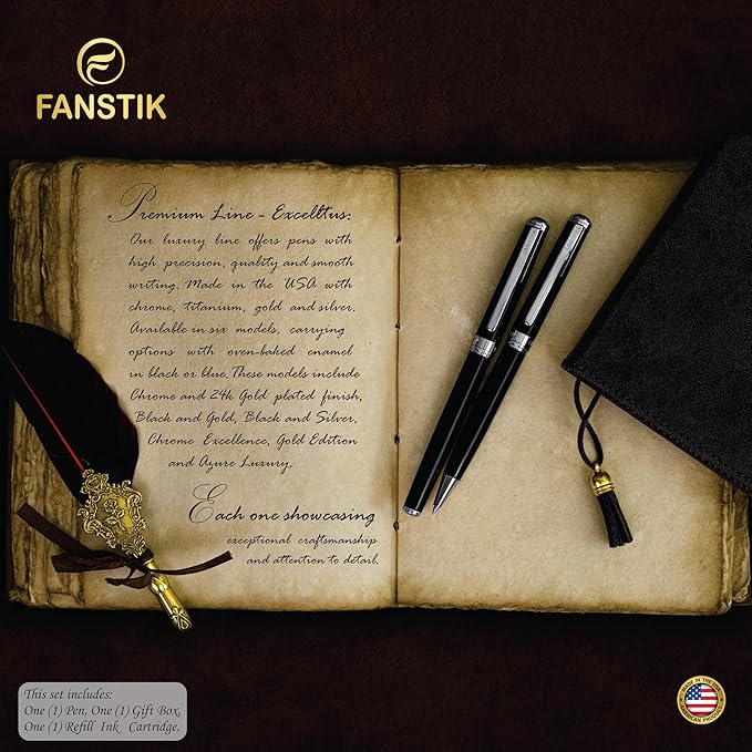 Customized Black & Silver Luxury Rollerball pen (Made In USA) fancy gift set for women, Chrome Finish, Professional executive pen gift set for men (Lux Custom-Rollerball Black-Silver)