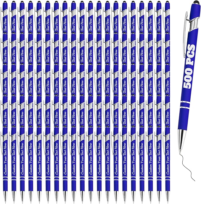 Personalized Pens Bulk 500 with Name Custom Engraving Ballpoint Pens with Stylus Tip Customized Smooth Writing Pens Personalized Gifts for Anniversary Birthday or Graduation(Blue,Black Ink)